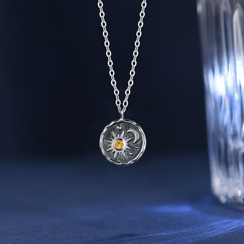 Sun, Moon Stainless Steel Tarot Card Symbol Necklace | Gold & Silver