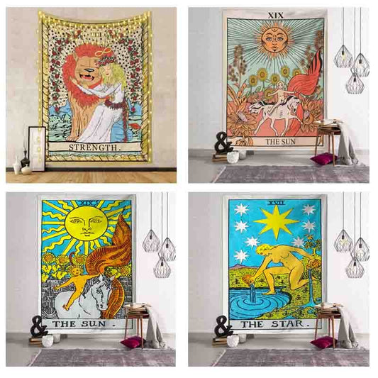 Mandala Tarot Tapestry Wall Hanging Moon Phase Change Tapestries Bedroom Decor Bedspread Throw Cover Sun Moon Wall Decor 95x73CM