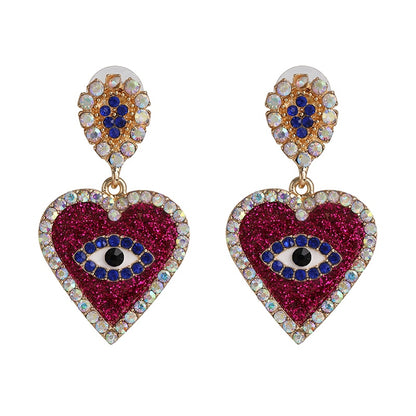 Evil Eye Crustal Heart Earrings (Red & Blue) | Spiritual Jewelry
