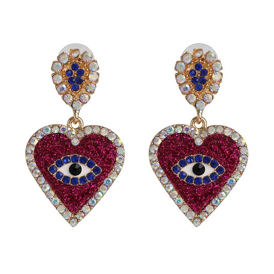 Evil Eye Crustal Heart Earrings (Red & Blue) | Spiritual Jewelry