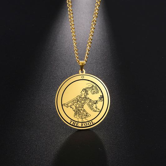 Gold and Siver Stainless Steel Major Arcana Round Pendant & Necklace