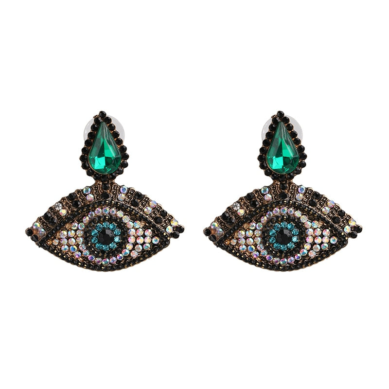 Evil Eye Green Crystal Earrings | Spiritual Jewelry