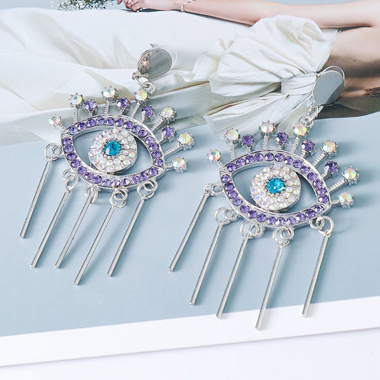 Evil Eye Crystal Drop Earrings (Purple) | Spiritual Jewelry