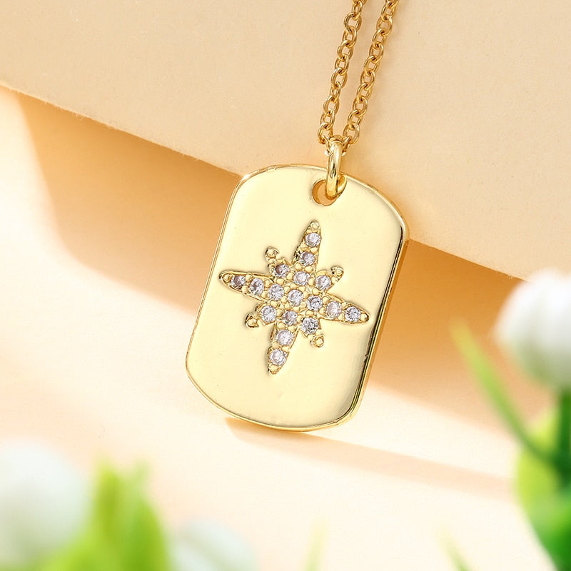 Vintage Stainless Steel Chain Sun Star Moon Pendant Necklace