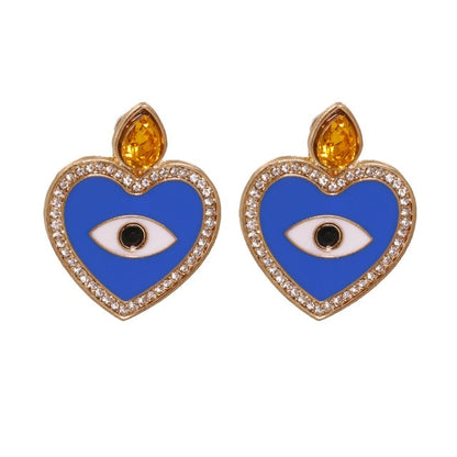 Evil Eye Crystal Heart (Blue) Earrings | Spiritual Jewelry