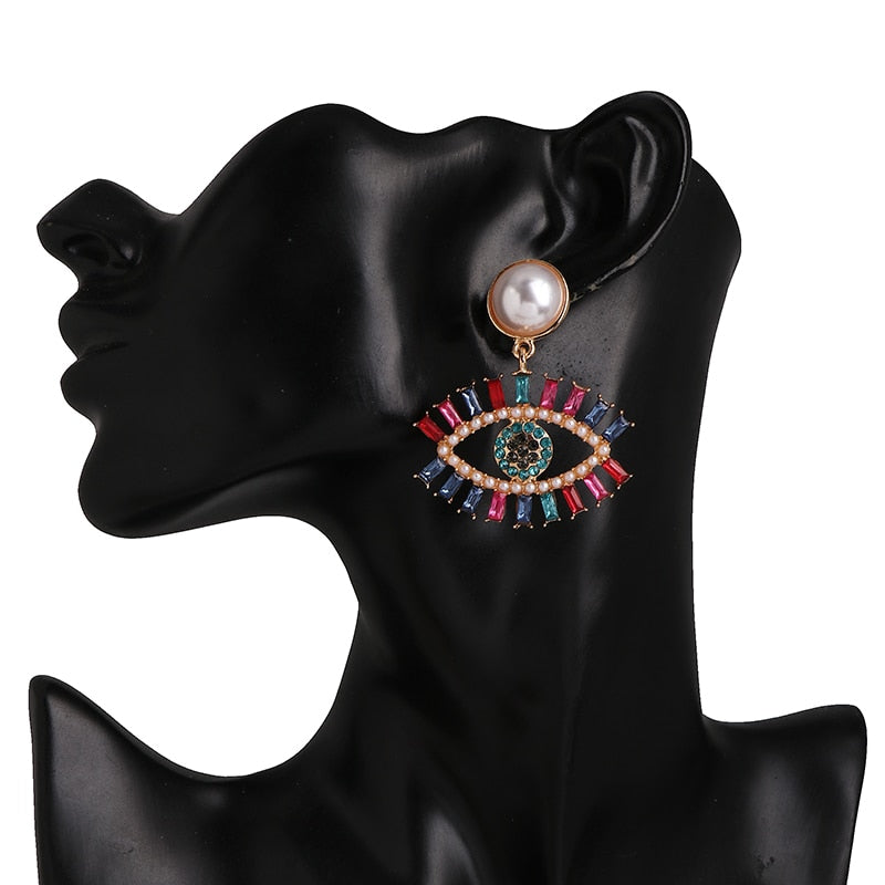 Evil Eye Crystal Drop Earrings | Spiritual Jewelry