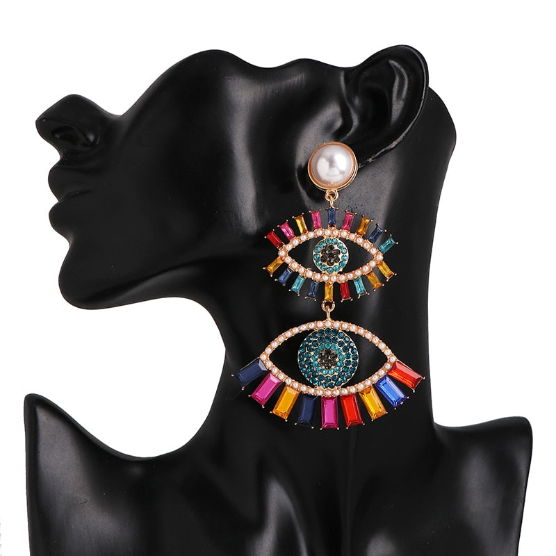 Evil Eye Crystal Drop Earrings | Spiritual Jewelry