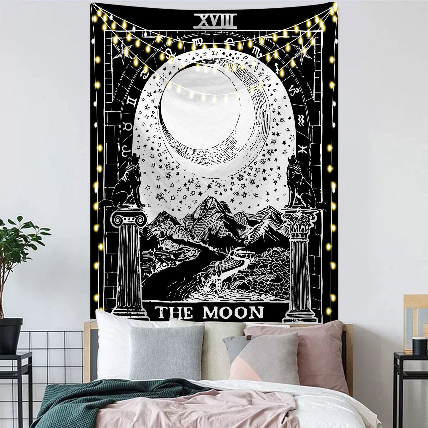 Astrology Moon Phase & Tarot Card Tapestry | Hanging Wall Art, Witchcraft, Occult, Wicca Wall Decor