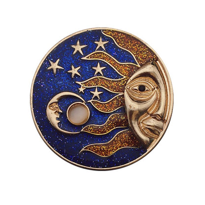 Celestial Blue Star, Moon, Sun and Galaxies Badge Pin