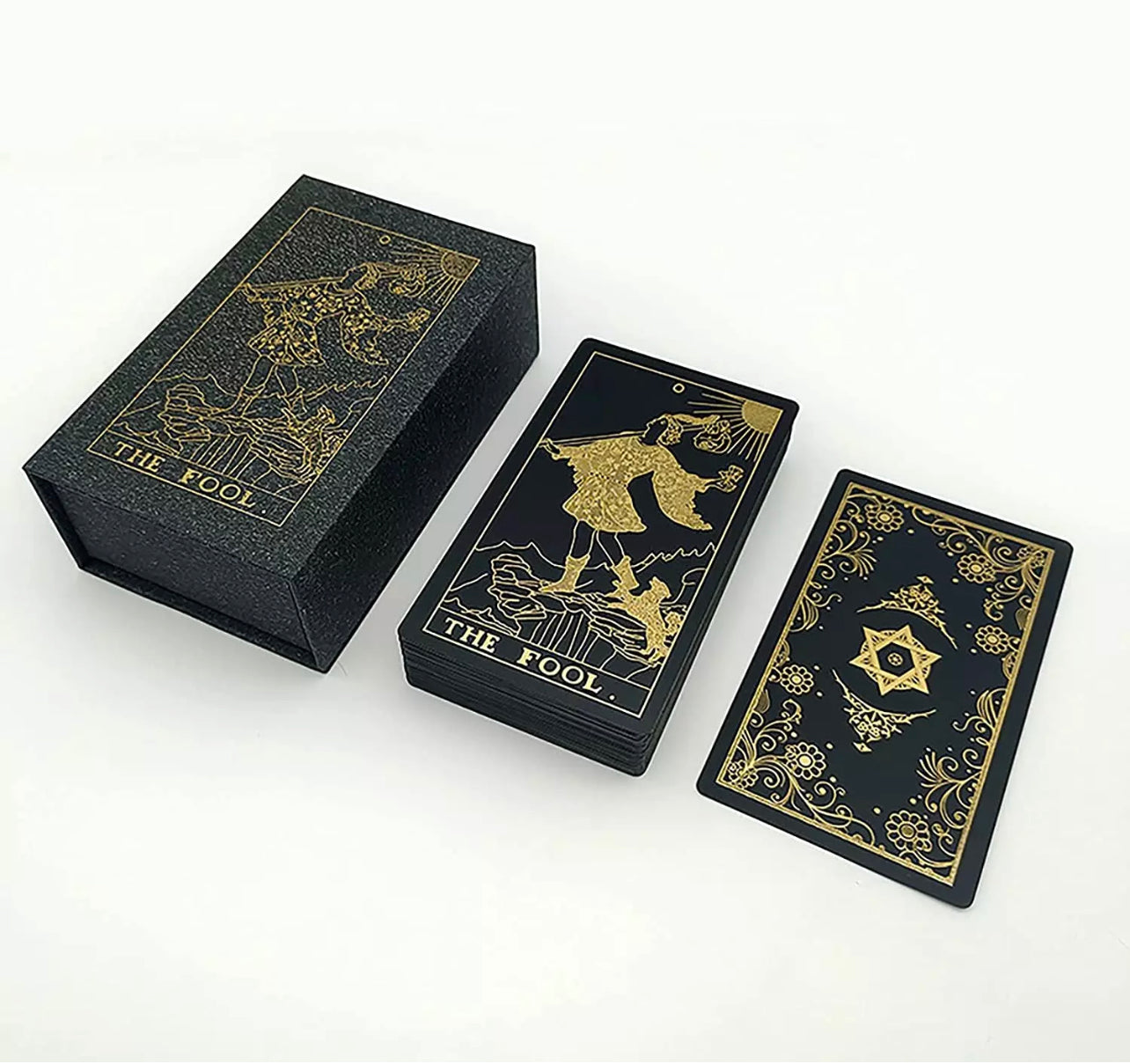 Black-Gold Foil Tarot Card Deck with Storage Case | Rider-Waite-Smith