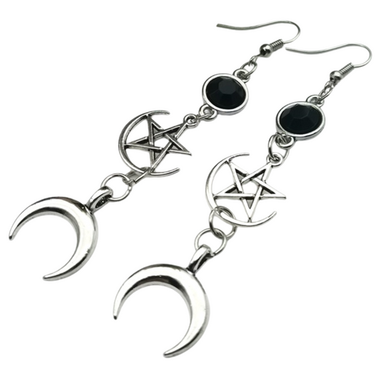 Moon, Pentagram and Sun Earrings Set | Tarot Card, Witch Earrings