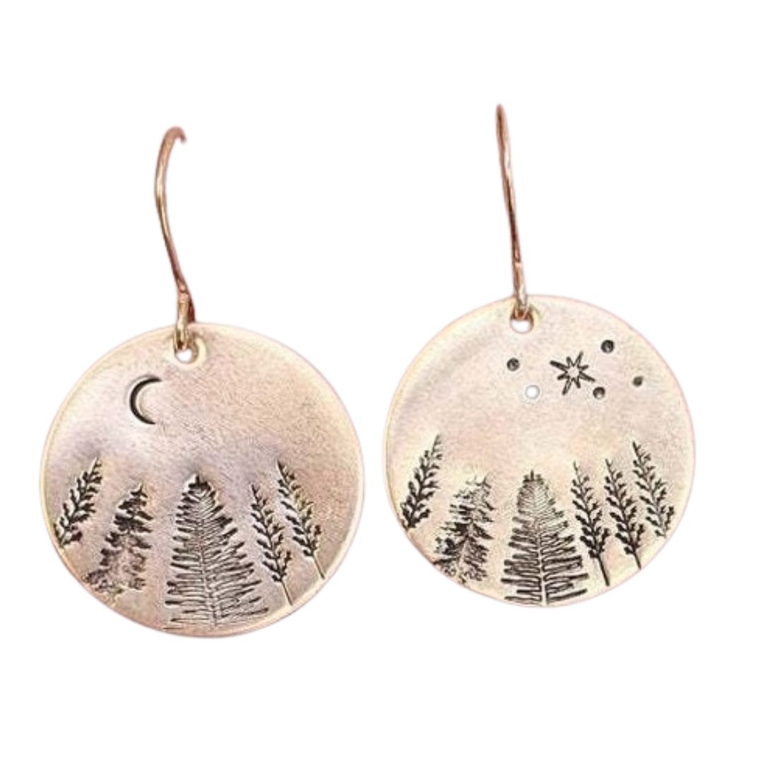 Retro Pine Tree Stars and Moon Earrings