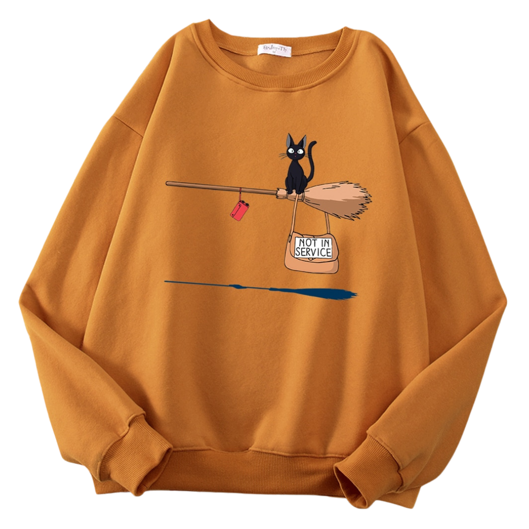Cute Cat 'Not In Service' Print Hoodies | Casual Crewneck Sweatshirt for Women & Witches