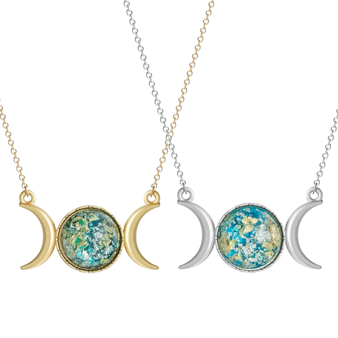 Triple Moon Goddess Necklace & Crescent Moon | Crystal & Stone Earthy Jewelry