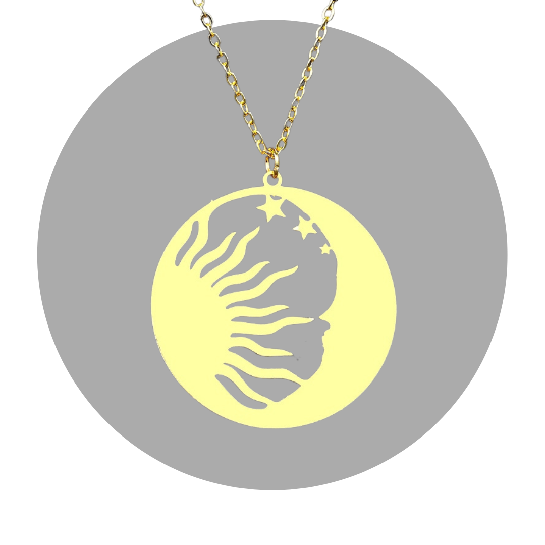 Gold - Silver, Sun & Moon Stainless Steel Necklace | Spiritual, Astrology Jewelry