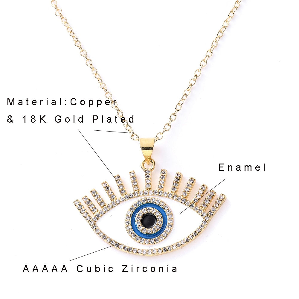 Turkish Style Zircon Jewelry Necklace Pendant Trendy Copper CZ Stone Enamel Hamsa Hand Evil Eye Necklace for Women Collier Femme