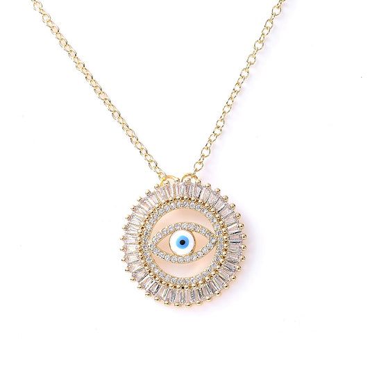 Turkish Style Zircon Jewelry Necklace Pendant Trendy Copper CZ Stone Enamel Hamsa Hand Evil Eye Necklace for Women Collier Femme