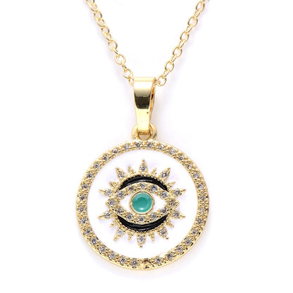 Gold Evil Eye Necklace, Circle Pendant (White) | Spiritual Jewelry