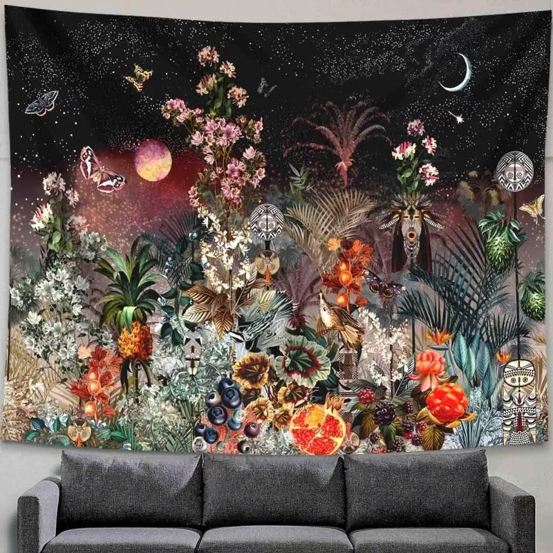 Moon Phases Tapestry Wall | Moon & Floral Hanging Tapestry