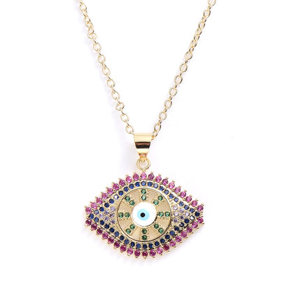 Turkish Style Zircon Jewelry Necklace Pendant Trendy Copper CZ Stone Enamel Hamsa Hand Evil Eye Necklace for Women Collier Femme