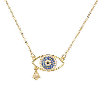 Turkish Style Zircon Jewelry Necklace Pendant Trendy Copper CZ Stone Enamel Hamsa Hand Evil Eye Necklace for Women Collier Femme