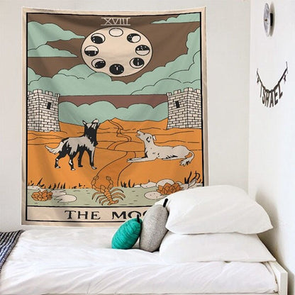 Mandala Tarot Card Pattern Blanket Tapestry Wall Hanging Tapestries Bedroom Bedspread Throw Cover Sun Moon Wall Decor 95x73CM