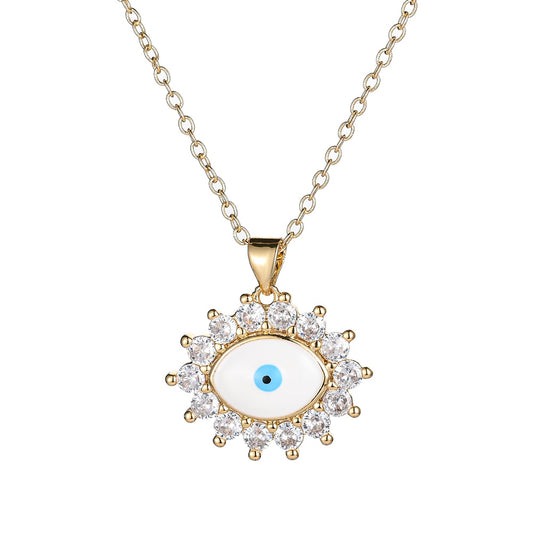 Turkish Style Zircon Jewelry Necklace Pendant Trendy Copper CZ Stone Enamel Hamsa Hand Evil Eye Necklace for Women Collier Femme