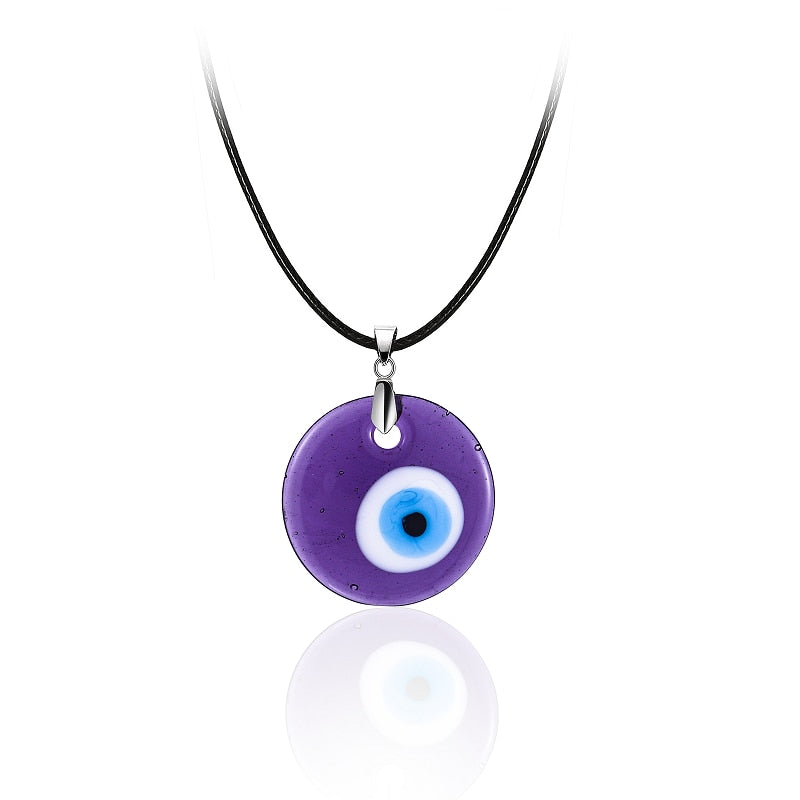 Nazar Amulet Evil Eye Pendant Necklace | Glass Eye & Leather Rope