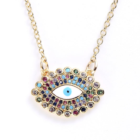 Turkish Style Zircon Jewelry Necklace Pendant Trendy Copper CZ Stone Enamel Hamsa Hand Evil Eye Necklace for Women Collier Femme