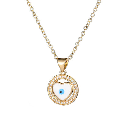 Gold Evil Eye Heart Necklace, Circle Pendant | Spiritual Jewelry