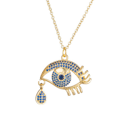 Turkish Style Zircon Jewelry Necklace Pendant Trendy Copper CZ Stone Enamel Hamsa Hand Evil Eye Necklace for Women Collier Femme