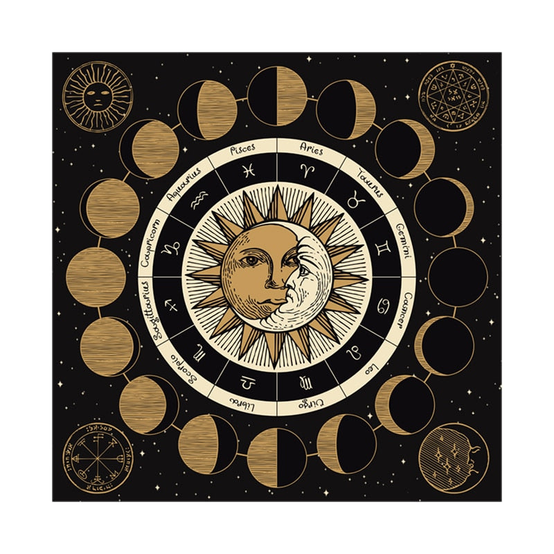 Tarot Card Moon Phases Divination Mat | Astrology Tarot Practice Mat