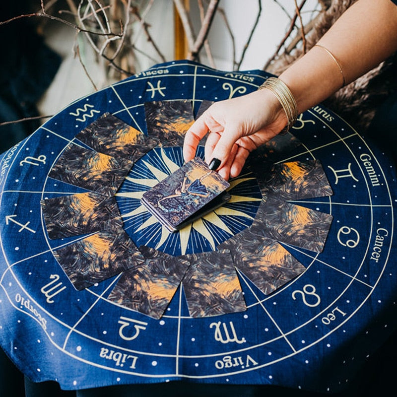 Tarot Card Divination Mat - Tablecloth | Zodiac Wheel Design