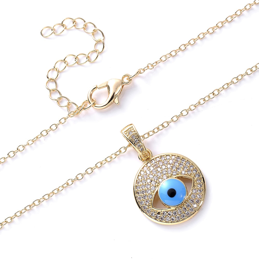 Turkish Style Zircon Jewelry Necklace Pendant Trendy Copper CZ Stone Enamel Hamsa Hand Evil Eye Necklace for Women Collier Femme