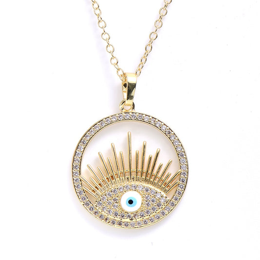 Turkish Style Zircon Jewelry Necklace Pendant Trendy Copper CZ Stone Enamel Hamsa Hand Evil Eye Necklace for Women Collier Femme