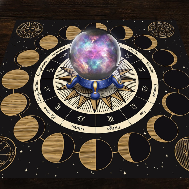Tarot Card Moon Phases Divination Mat | Astrology Tarot Practice Mat
