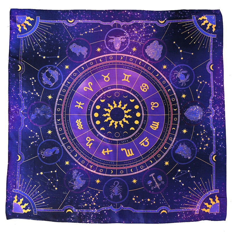 Tarot Card Divination Mat - Tablecloth | Zodiac Wheel Design