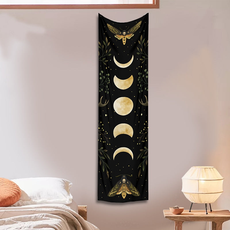 Moon Phases Floral Tapestry | Astrology, Moon Wall