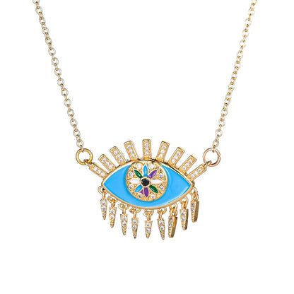 Turkish Style Zircon Jewelry Necklace Pendant Trendy Copper CZ Stone Enamel Hamsa Hand Evil Eye Necklace for Women Collier Femme