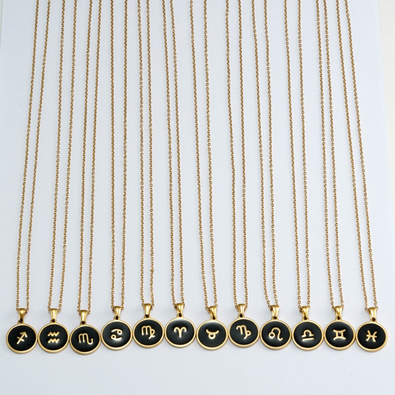 Gold Enamel Zodiac Sign Necklace | Dynamic Astrology Jewelry