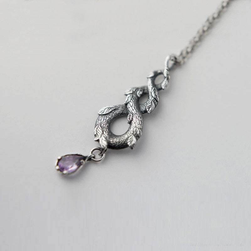 Vintage Forest Snake Crystal Necklace | Amethyst Crystal - Pendant for Spiritual Women, Chakra Healing