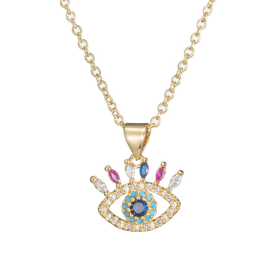 Turkish Style Zircon Jewelry Necklace Pendant Trendy Copper CZ Stone Enamel Hamsa Hand Evil Eye Necklace for Women Collier Femme