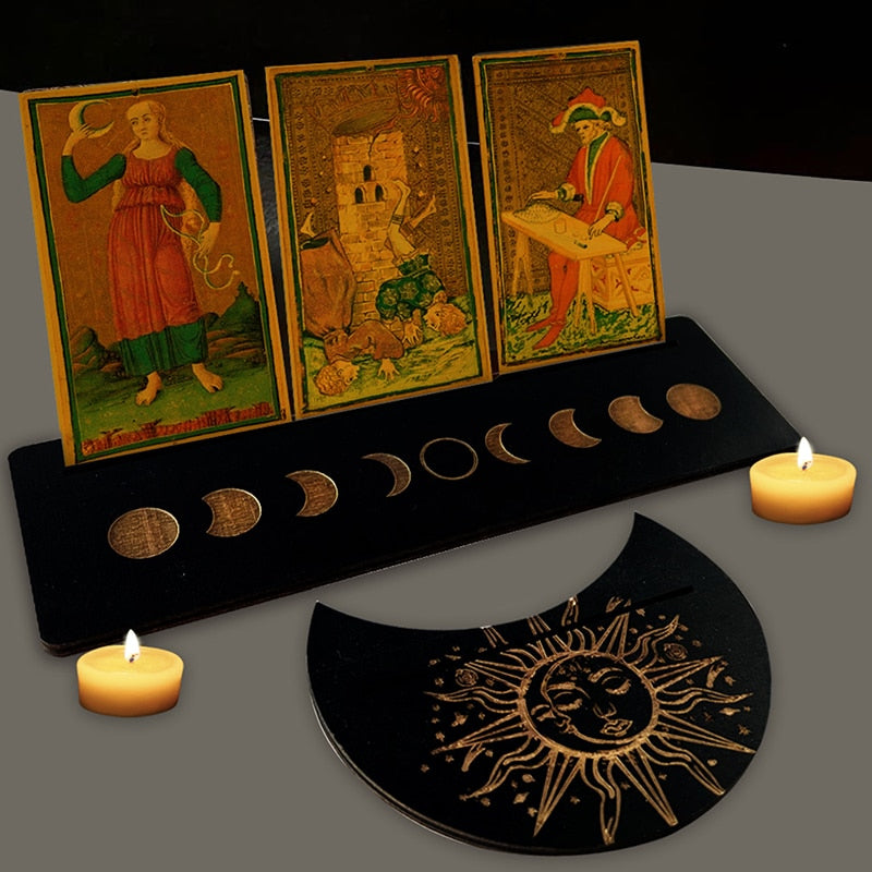 Wooden Tarot Divination Alter | Moon, Star, Chakra Designs