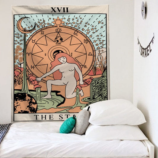 Mandala Tarot Card Pattern Blanket Tapestry Wall Hanging Tapestries Bedroom Bedspread Throw Cover Sun Moon Wall Decor 95x73CM