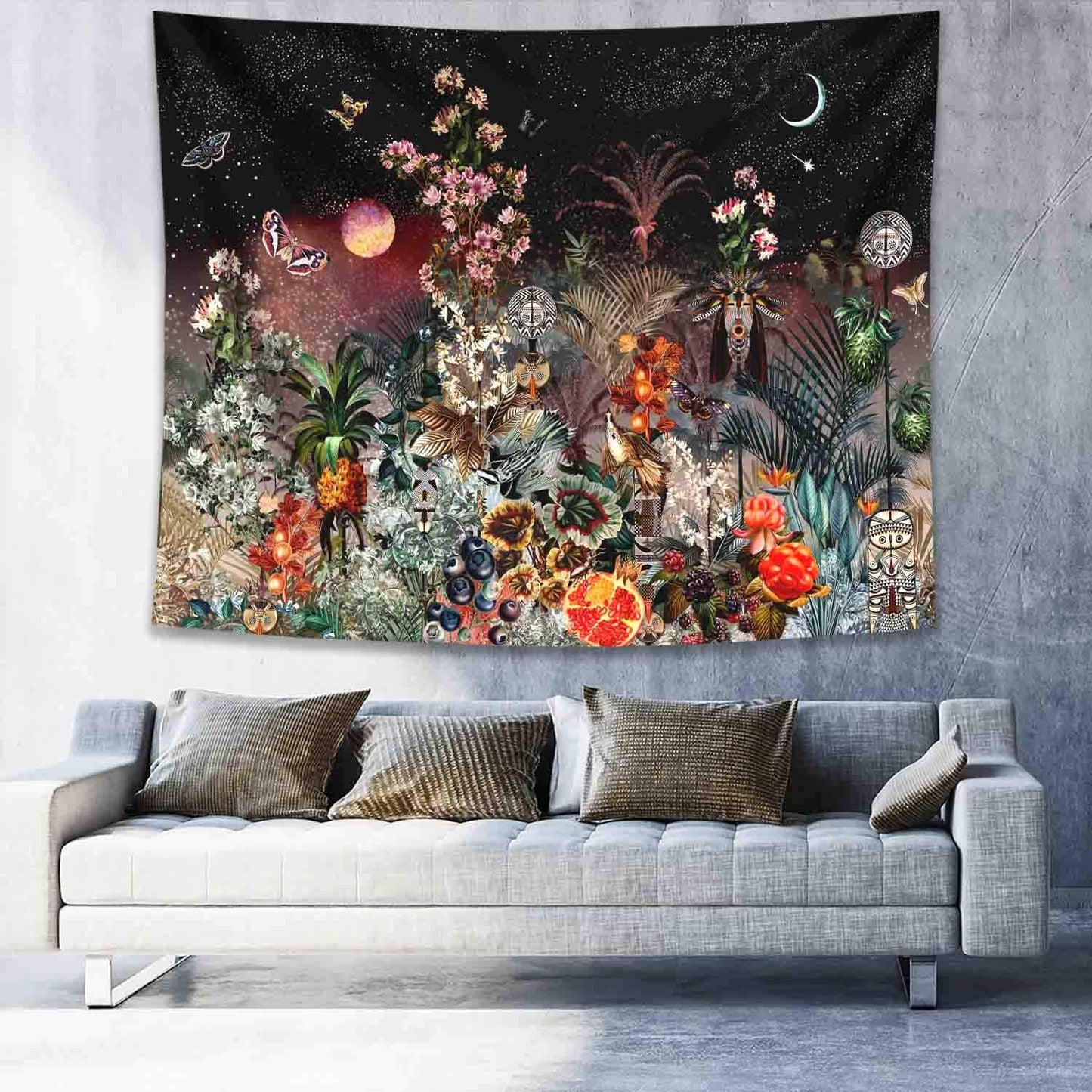 Moon Phases Tapestry Wall | Moon & Floral Hanging Tapestry