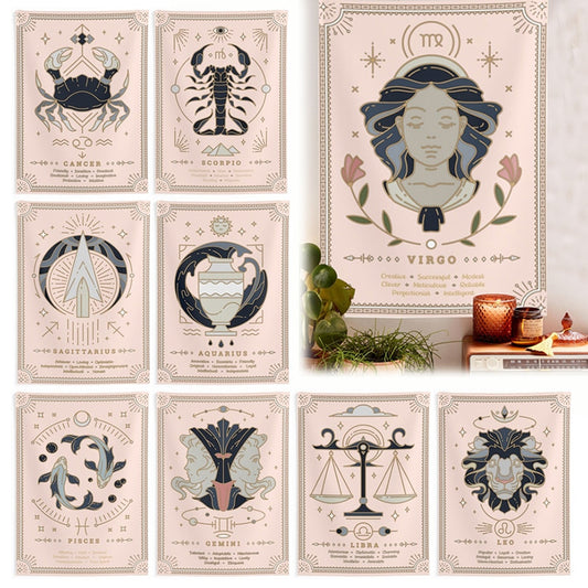 Pink Sun Moon Constellation Tapestry Wall Hanging Witchcraft Decor Bedroom Small Celestial Psychedelic Astrology Tapestry Fabric