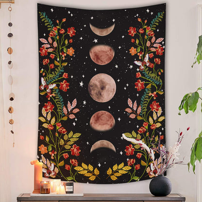 Moon Phases Tapestry Wall | Moon & Floral Hanging Tapestry