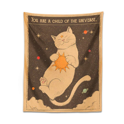 Sun moon Tarot Cat Tapestry  Wall Hanging Witchcraft you are a child of the universe Bohemia Home Decor Hippie Bedroom Decor