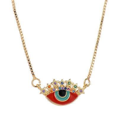 Turkish Style Zircon Jewelry Necklace Pendant Trendy Copper CZ Stone Enamel Hamsa Hand Evil Eye Necklace for Women Collier Femme