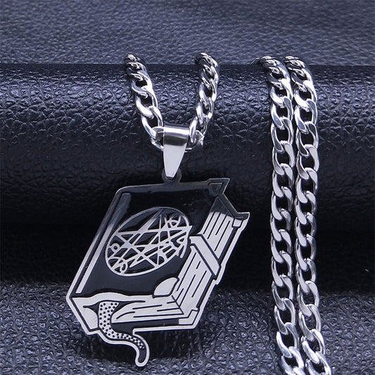 Stainless Steel Pentacle Spellbook Necklace | Occult, Wicca, Witchy Jewelry